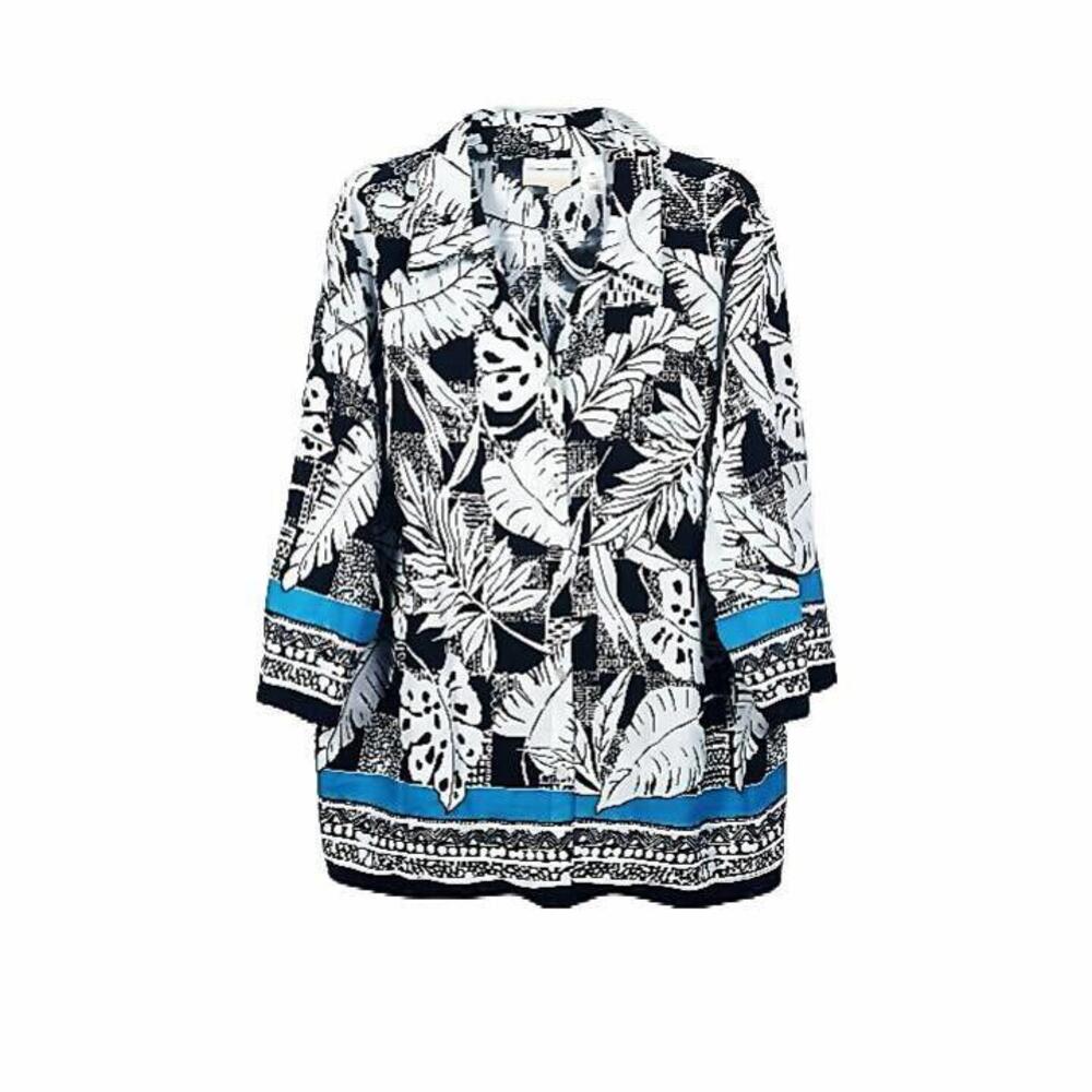 New - Alfred Dunner Button Up Blouse 2X Cotton 3/4 Sleeve Textured Palms Top 22